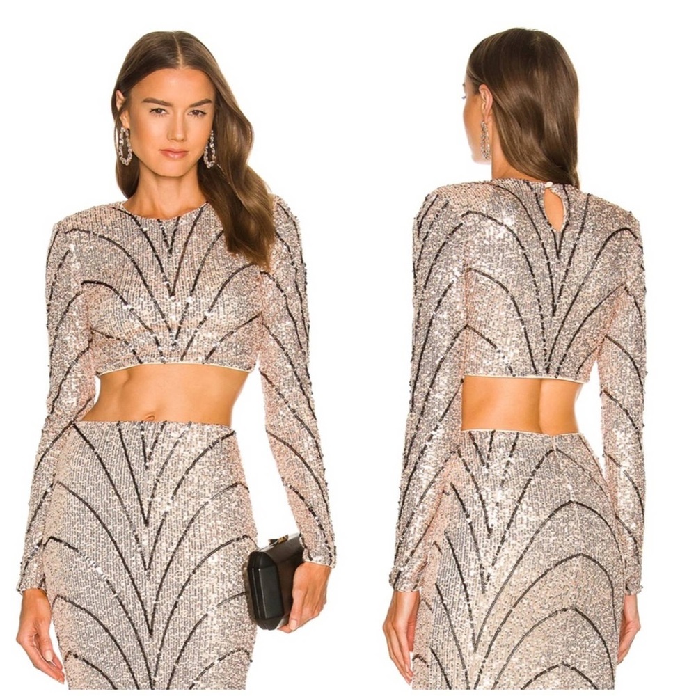 Michael Costello Complete Set Size M - Crop Top AND skirt in Champagne & Black